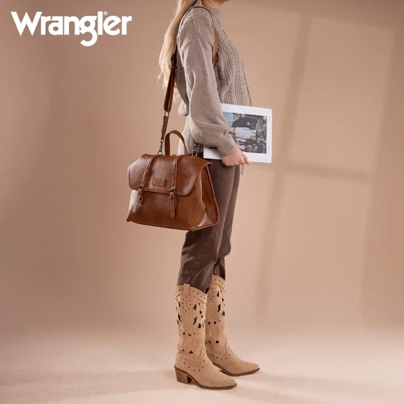 Wrangler Top Handle Carry Satchel/Laptop Bag/Backpack/Crossbody Brown